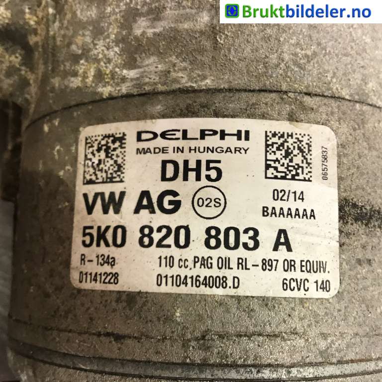 Aircondition kompressor til VW Passat 2011-2015 (B7) (B7) (VOLKSWAGEN|5K0 820 803 A|01104164008.D|)