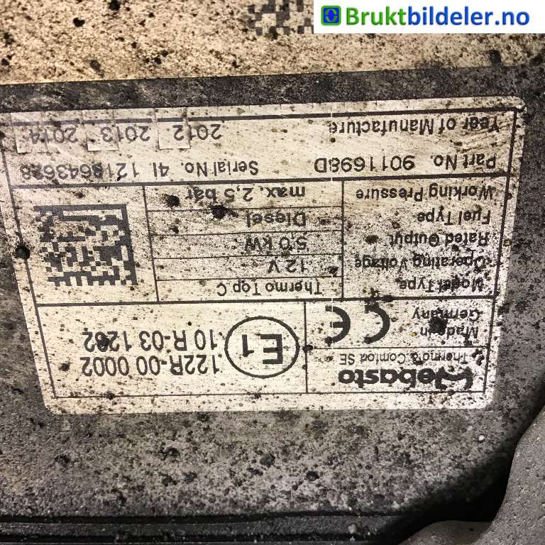Dieselvarmer til Citroën Jumper 2007-2013 (Type III, Fase 1)  (CITROEN|6462 V4|9011698D|)