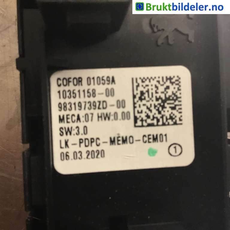 Bryter ruteheis til Peugeot 5008 2017-->> (Type II)  (PEUGEOT|98319739ZD-00|10351158-00|)