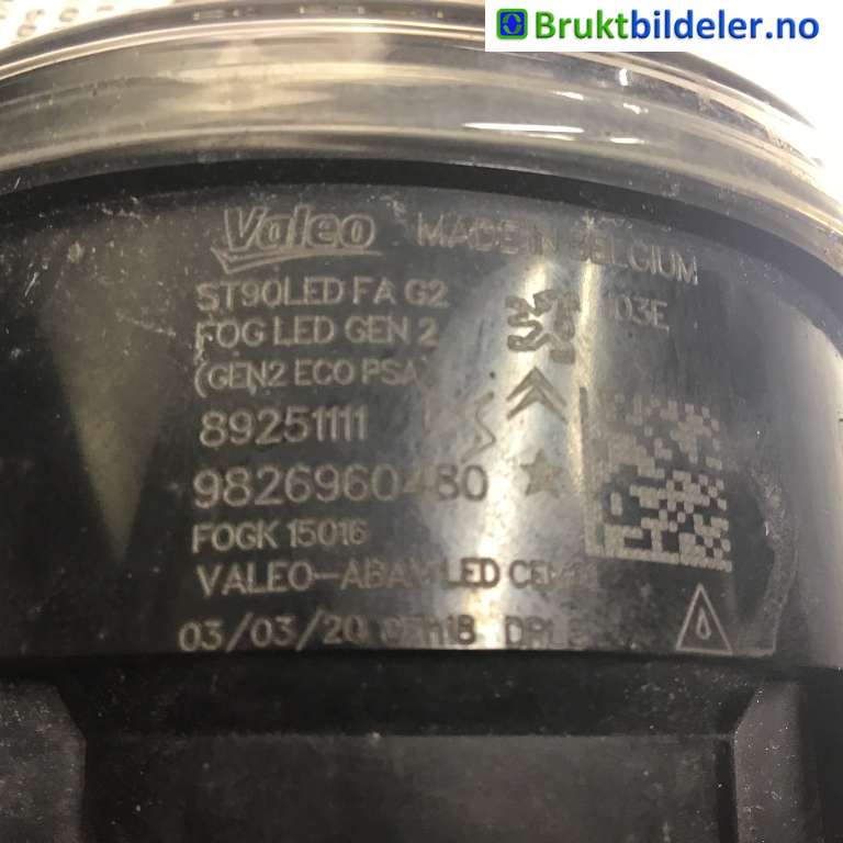 Tåkelykt venstre foran til Peugeot 5008 2017-->> (Type II)  (PEUGEOT|98 269 604 80|90092347|)