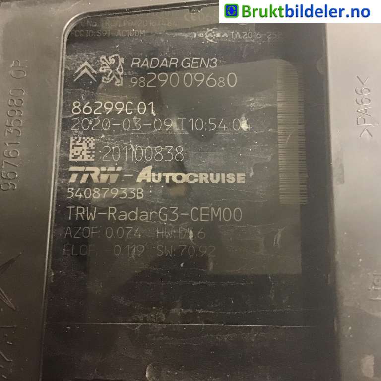 Sensor radar til Peugeot 5008 2017-->> (Type II)  (PEUGEOT|98 290 096 80|54087933B|)