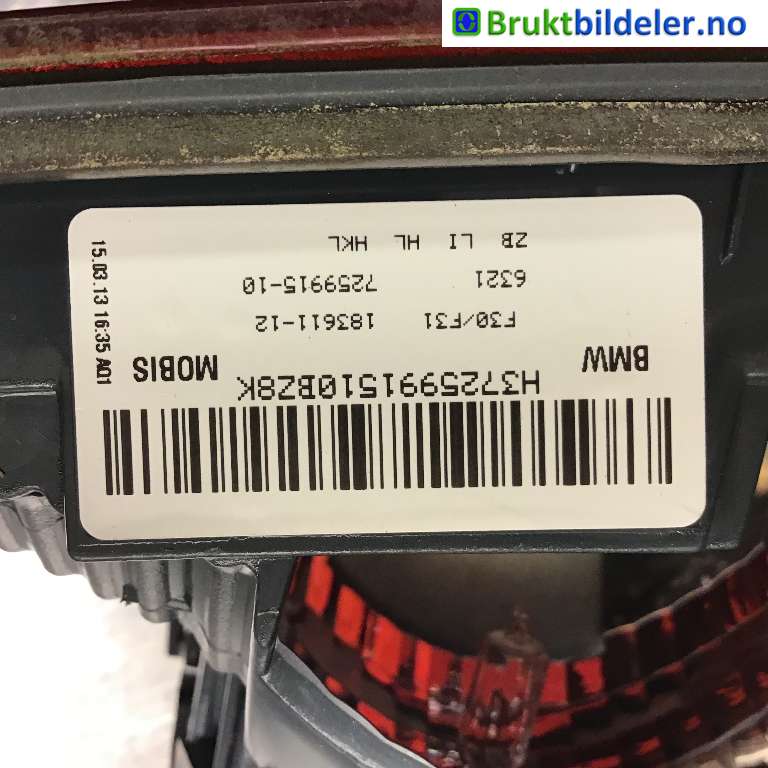 Baklykt venstre indre til BMW 3-Serie 2012-2018 (F30/F31/F34) (F30/F31/F34) (BMW|63 21 7 259 915-10|183511-12|)