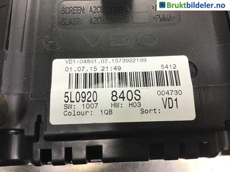 Instrumentpanel til Škoda Yeti 2014-2017 (Fase 2)  (SKODA|5L0 920 840 S|)