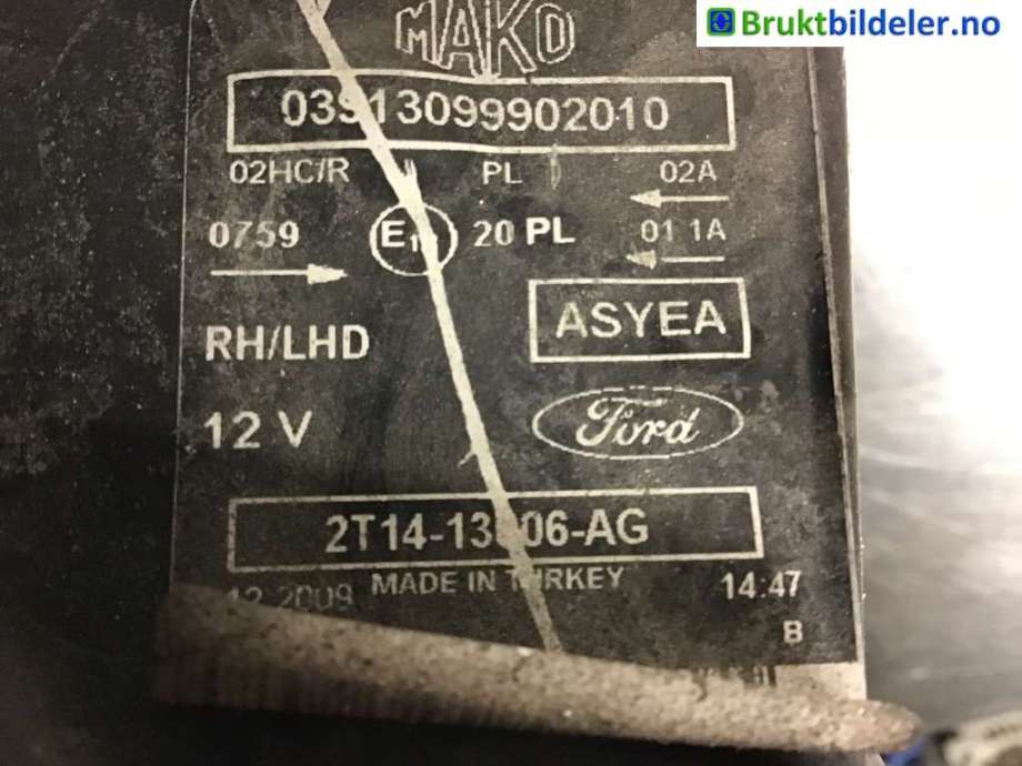 Frontlykt høyre halogen til Ford Transit Connect 2003-2009 (Type I, Fase 1) (FORD|2T14-13006-AG|039130999|)