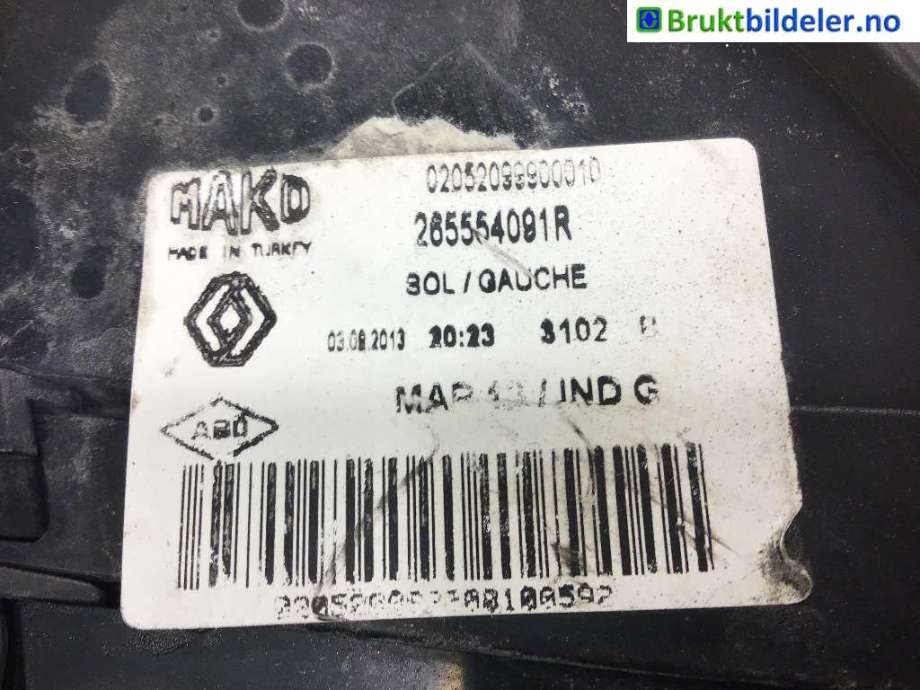 Baklykt venstre til Renault Clio, 2012-2016 (Type IV, Fase 1)  (RENAULT|265554091R)