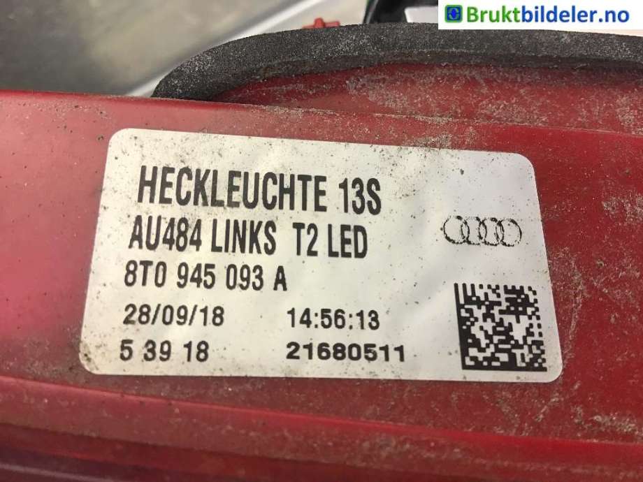 Baklykt venstre indre til Audi A5 2007-2016 (Type I) (AUDI|8T0 945 093 A|)