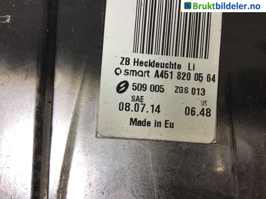 Baklykt venstre til Smart Fortwo 2007-2014 (Type II) (W451) (W451) (SMART|A 451 820 05 64|)