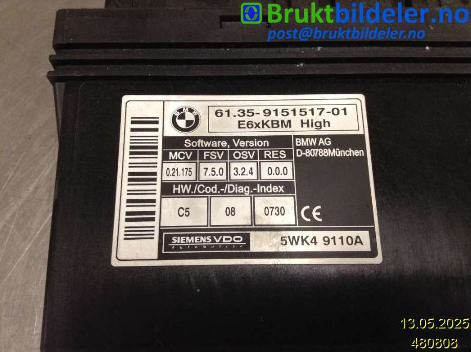 Styreenhet diverse til BMW 5-Serie 2003-2010 (E60/E61) (E60/E61) (BMW|61 35 9 151 517-01|5WK49110A|)