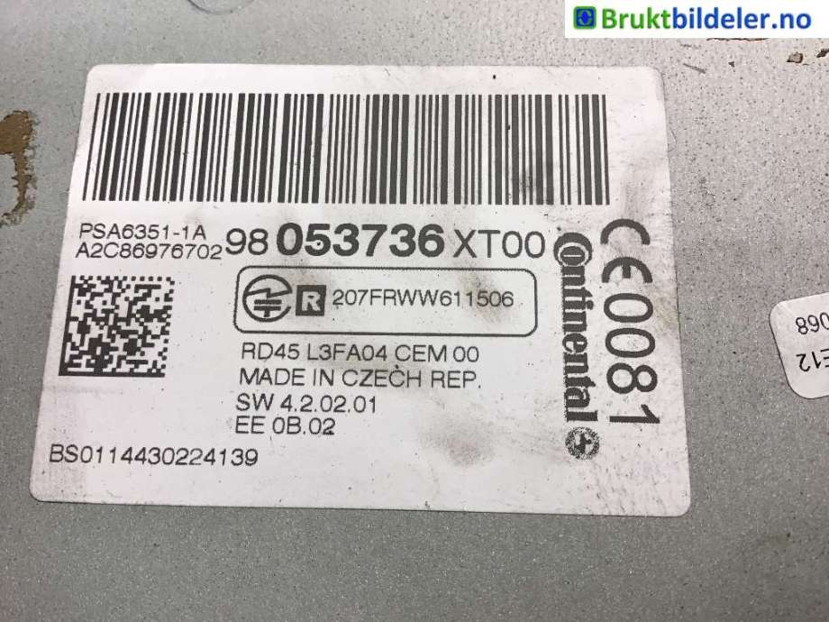 Bilstereo til Citroën Berlingo 2015-2019 (Type II, Fase 2) (CITROEN|98 053 736 XT00|A2C86976702|)