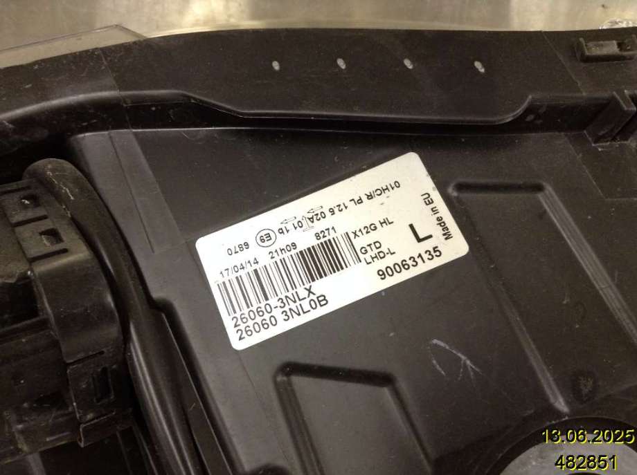 Frontlykt venstre halogen til Nissan Leaf 2011-2017 (Type I) (NISSAN|260603NLX|90063135|260603NL0B)