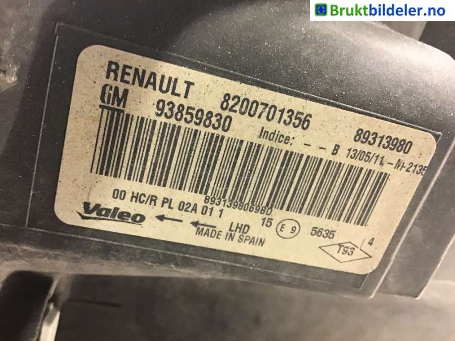 Frontlykt høyre halogen til Opel Vivaro A, 2006-2014  (OPEL|93859830)