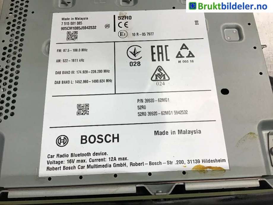 Multimedia display (MCU - Media Controller Unit) til Suzuki SX4 S-CROSS 2013-->> (Type II)  (SUZUKI|39920-62MA5-DB7|)