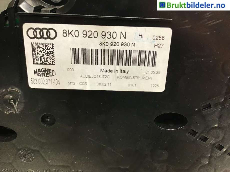 Instrumentpanel til Audi A4, Allroad 2009-2016 (Type I) (B8) (B8) (AUDI|8K0 920 930 N|)
