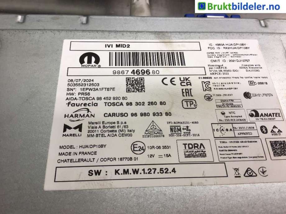 Bilstereo til Toyota Proace City, 2020-->>  (TOYOTA|98 674 696 80)