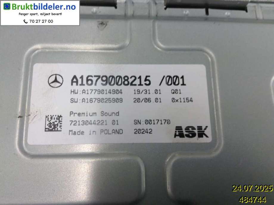 Bilstereo forsterker til Mercedes EQC 2019-->>  (MERCEDES|A 167 900 82 15 /|)