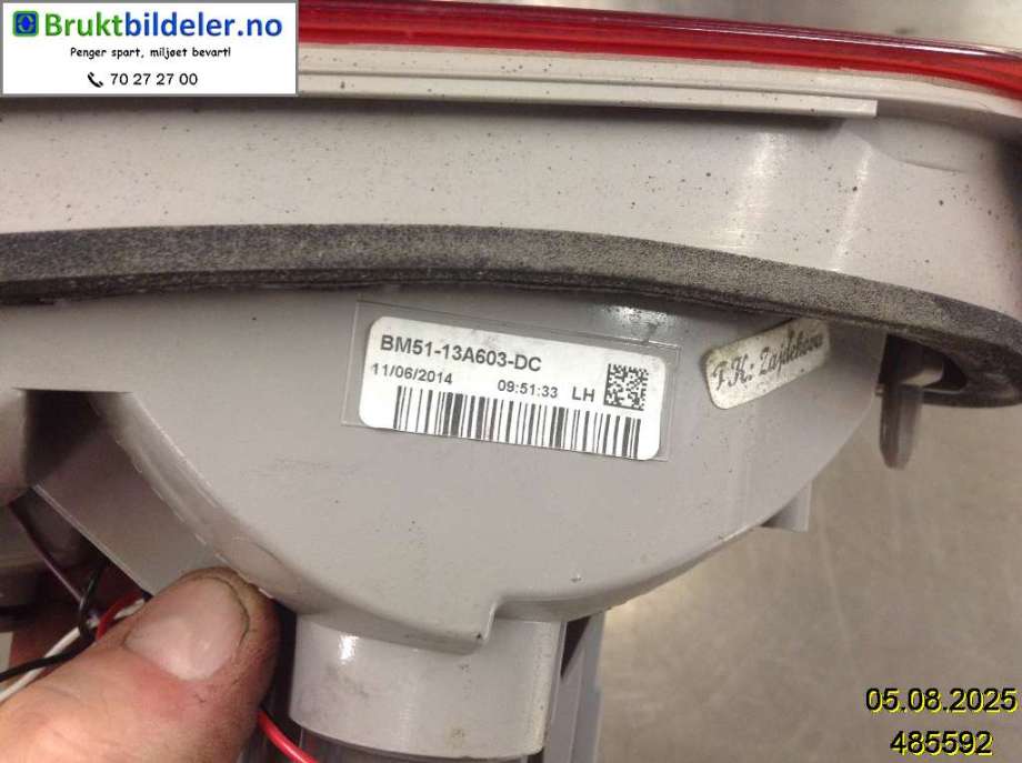 Baklykt venstre indre til Ford Focus 2011-2014 (Type III, Fase 1)  (FORD|BM51-13A603-DC|)