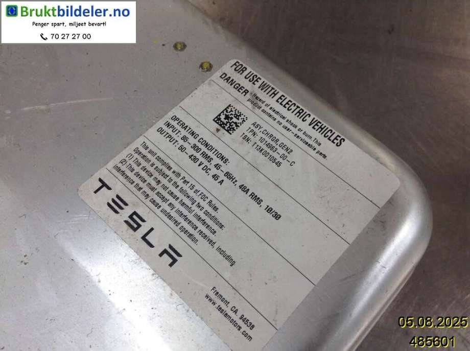 Batterilader (OBC - On Board Charger) til Tesla Model S 2013-2016 (Fase 1)  (TESLA|1014963-00-K|)