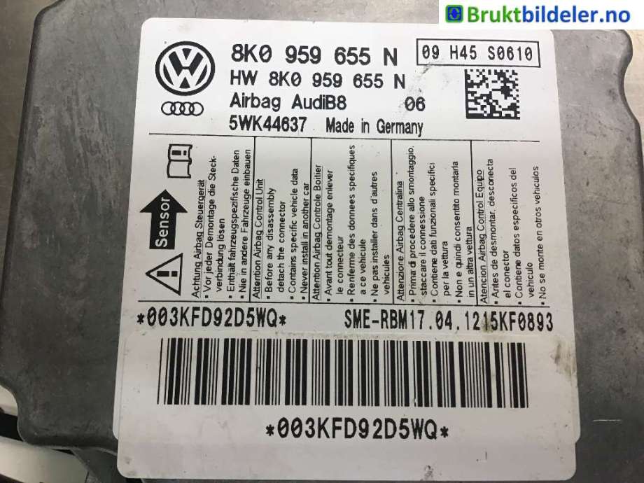 Airbag elektronikk til Audi A4, 2007-2014 (Type IV) (B8) (B8) (AUDI|8K0 959 655 B)