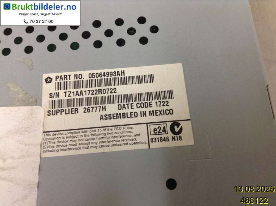 Instrument kjørecomputer til Fiat Freemont 2011-2015 (FIAT|05064993AH|TZ1AA1722R0722|)
