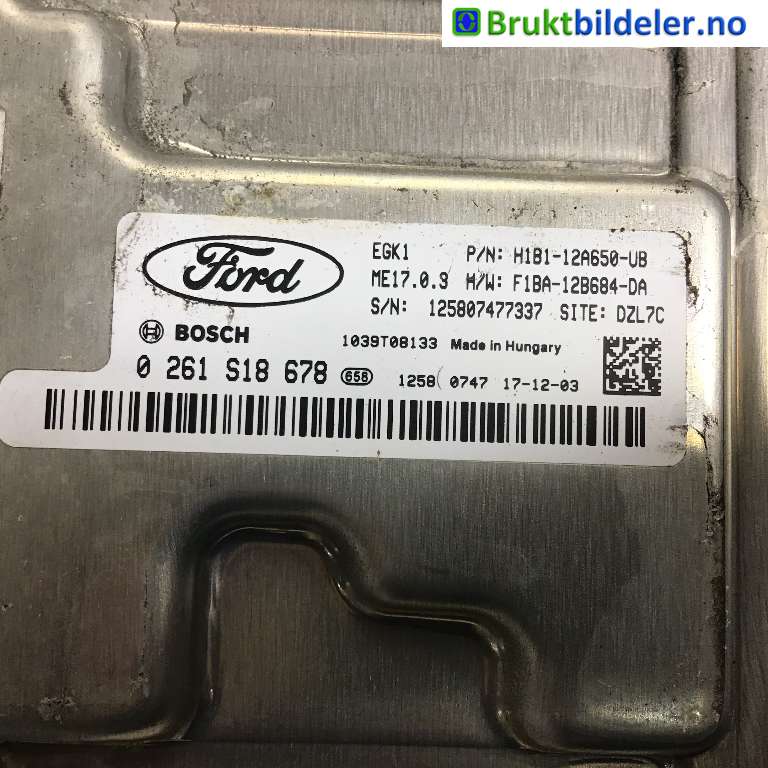 Styreenhet motor til Ford Fiesta 2017-->> (Type VII)  (FORD|H1B1-12A650-UB|0 261 S18 678|)