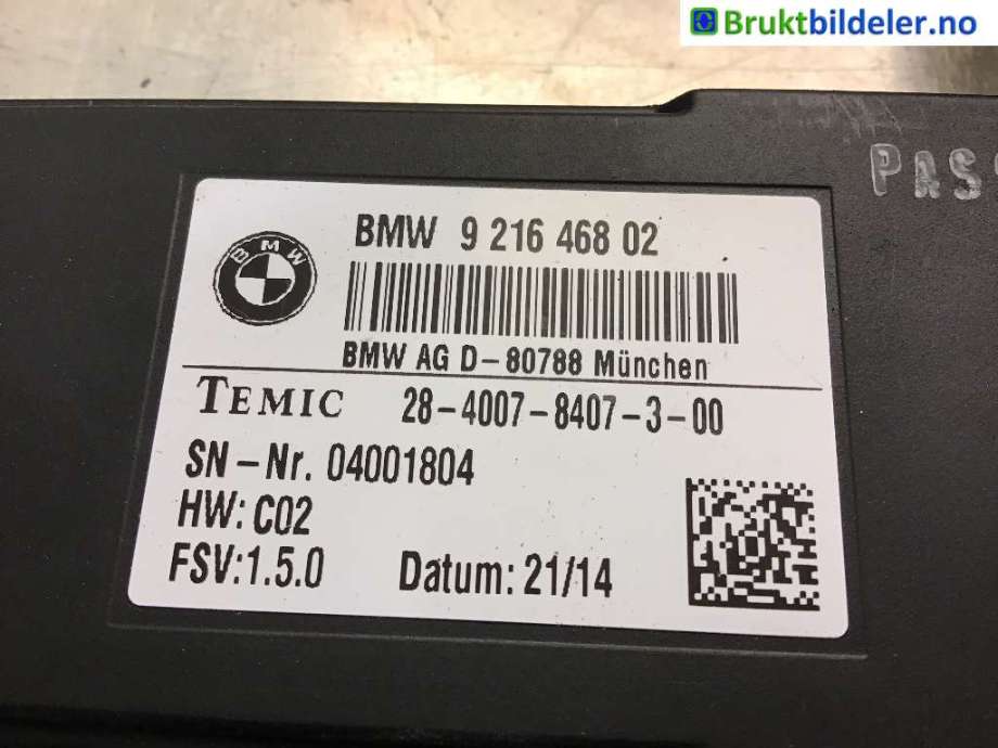 Styreenhet sete til BMW 3-Serie, 2012-2018 (F30/F31/F34) (F30/F31/F34) (BMW|9216468)