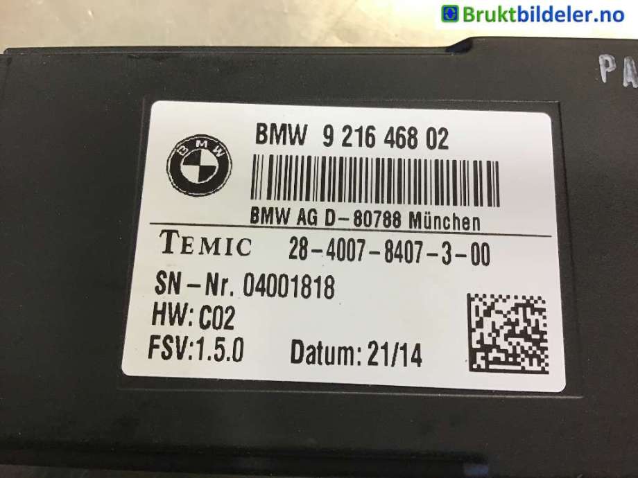 Styreenhet sete til BMW 3-Serie, 2012-2018 (F30/F31/F34) (F30/F31/F34) (BMW|9216468)