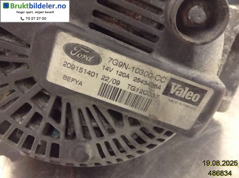 Dynamo til Ford Fiesta 2008-2012 (Type VI, Fase 1)  (FORD|7G9N-10300-CC|2543426A|)
