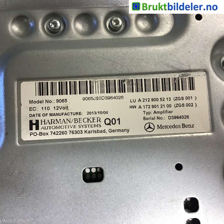 Bilstereo forsterker til Mercedes E-Klasse 2013-2016 (Fase 2) (W212) (W212) (MERCEDES|A 212 900 52 13|D3964026|)
