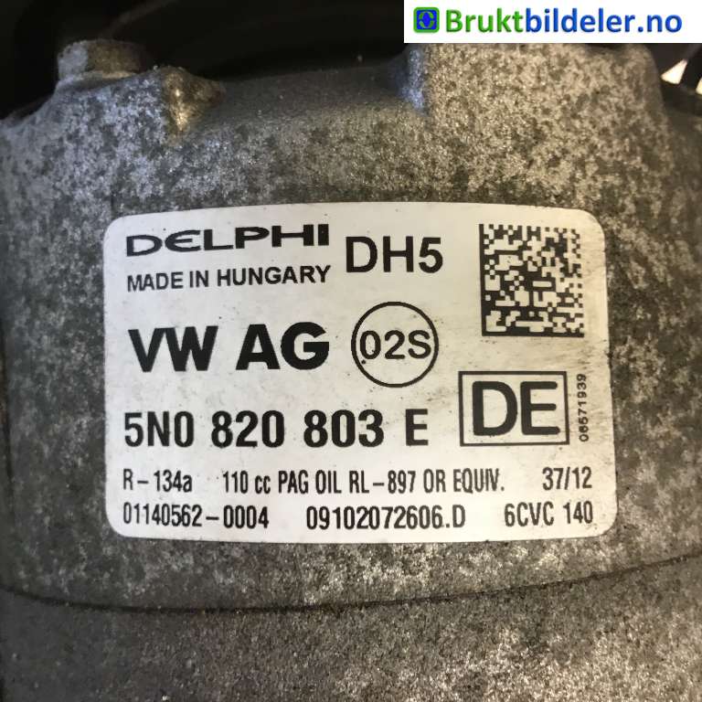 Aircondition kompressor til VW Polo 2009-2014 (Type V, Fase 1)  (VOLKSWAGEN|5N0 820 803 E|01140562|)