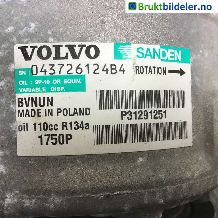 Aircondition kompressor til Volvo V40 2012-2019  (VOLVO|P31291251|1750P|)