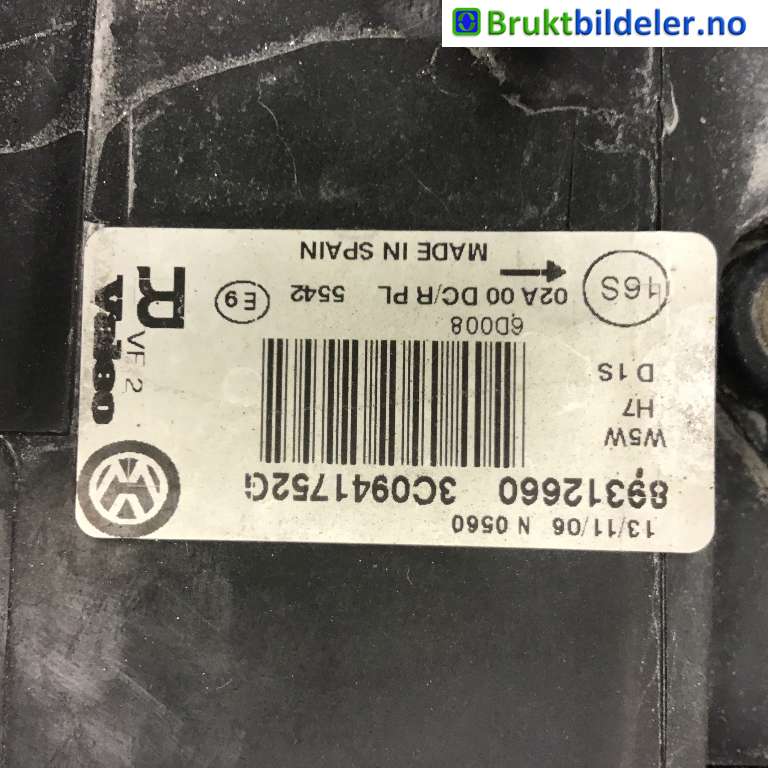 Frontlykt høyre xenon til VW Passat 2005-2010 (B6) (B6) (VOLKSWAGEN|3C0 941 752 G|89312660|)