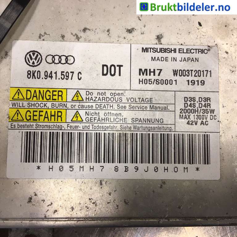 Styreenhet xenon/ballast til Audi A4 2007-2014 (Type IV) (B8) (B8) (AUDI|8K0 941 597 C|W003T20171|)