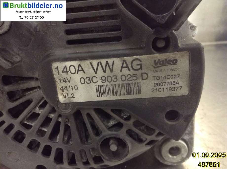 Dynamo til VW Golf VI 2008-2012 (VOLKSWAGEN|03C 903 025 D|2607765A|TG14C027)