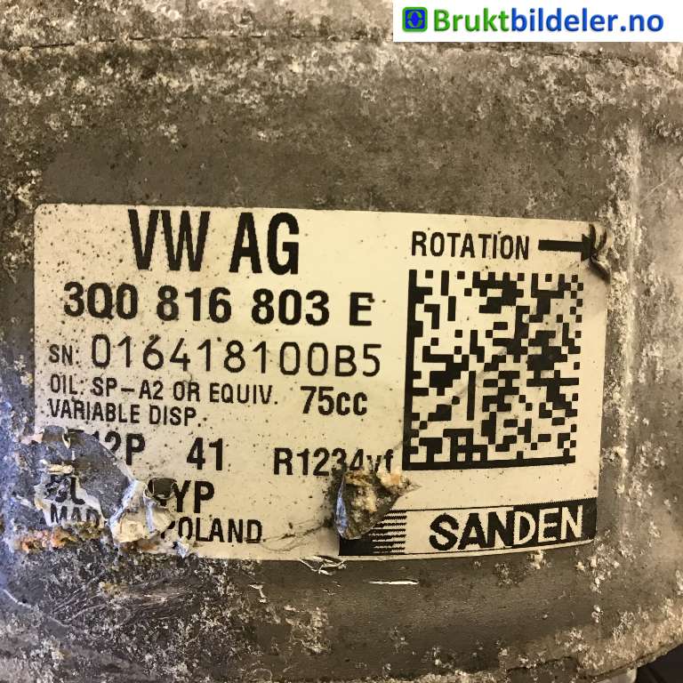 Aircondition kompressor til Škoda Superb 2015-->> (Type III)  (SKODA|3Q0 816 803 E|016418100B5|)