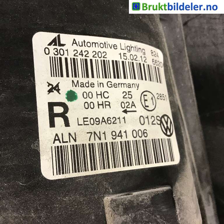 Frontlykt høyre halogen til VW Sharan 2010-->> (Type II)  (VOLKSWAGEN|7N1 941 006|0 301 242 202|)