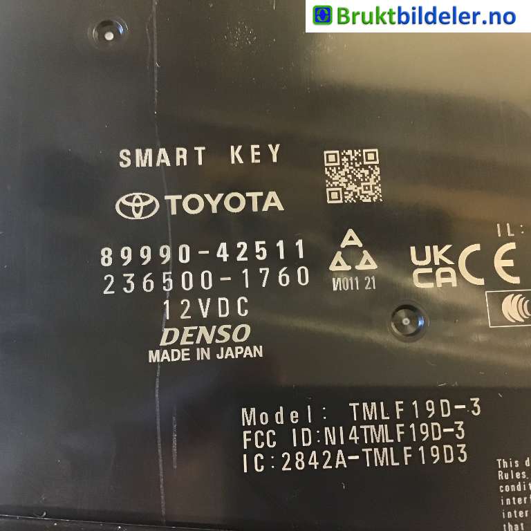 Styreenhet nøkkelfri/keyless til Toyota bZ4X 2022-->>  (TOYOTA|899H042371|236500-1760|89990-42511)