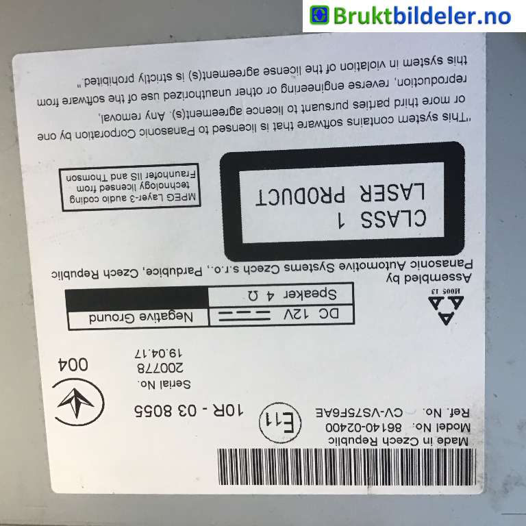 Bilstereo til Toyota Auris 2015-2019 (Type II, Fase 2)  (TOYOTA|86140-02400|10R-03 8055|CV-VS75F6AE)