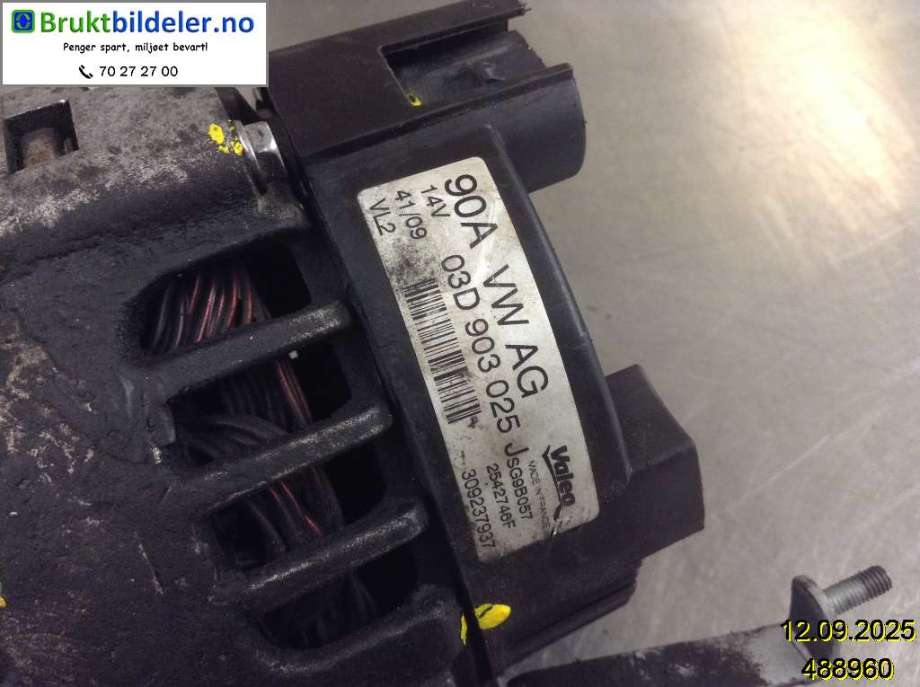 Dynamo til VW Polo 2009-2014 (Type V, Fase 1)  (VOLKSWAGEN|03D 903 025 J|2542746F|JSG9B057)