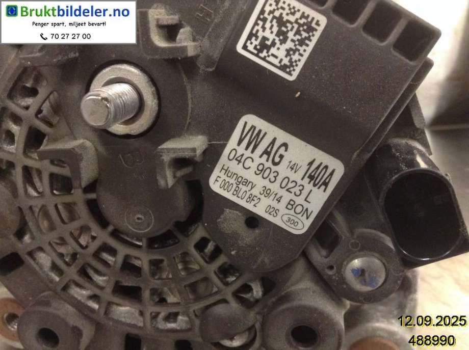 Dynamo til VW Polo 2014-2017 (Type V, Fase 2)  (VOLKSWAGEN|04C 903 023 L|F 000 BL0 8F2|)
