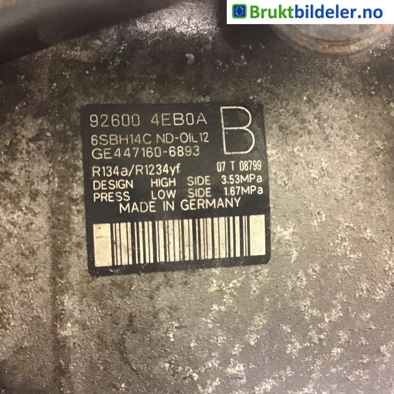 Aircondition kompressor til Nissan Qashqai 2014-2021 (Type II)  (NISSAN|92600-4EB0A|GE447160-6893|)
