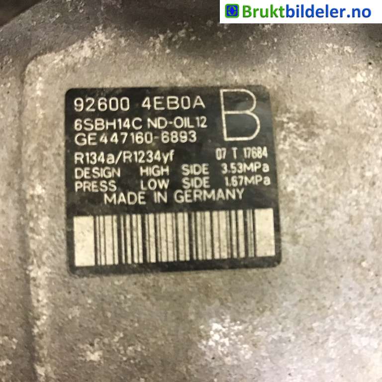 Aircondition kompressor til Nissan Qashqai 2014-2021 (Type II)  (NISSAN|92600-4EB0A|GE447160-6893|)