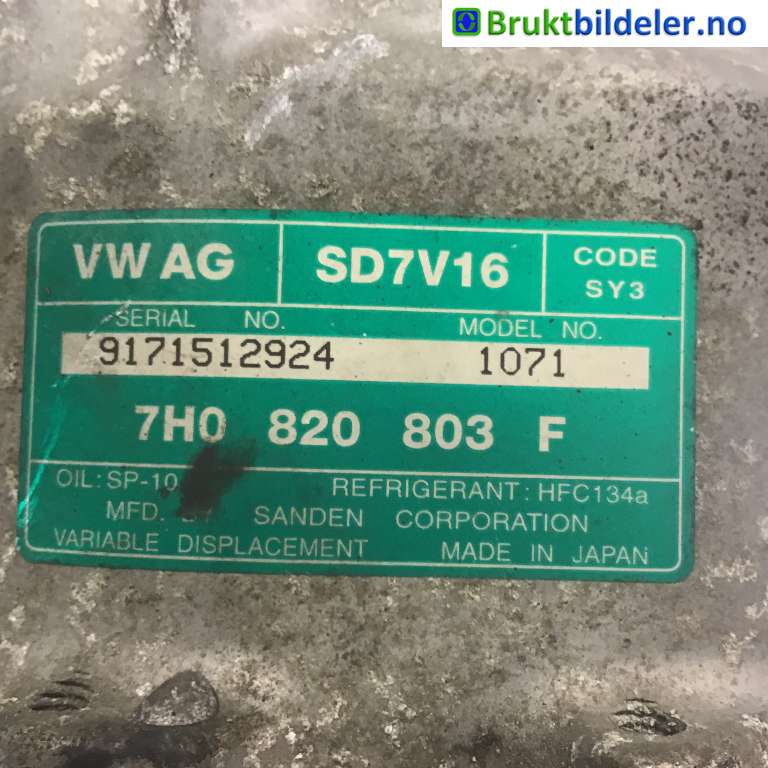 Aircondition kompressor til VW Caddy 2004-2010 (Type III, Fase 1)  (VOLKSWAGEN|7H0 820 803 F|9171512924|SD7V16)