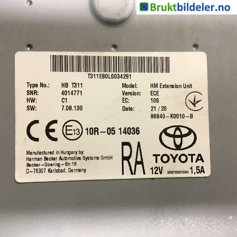 Styreenhet diverse til Toyota RAV4 2019-->> (Type V)  (TOYOTA|86840-K0010|4014771|HB T311)