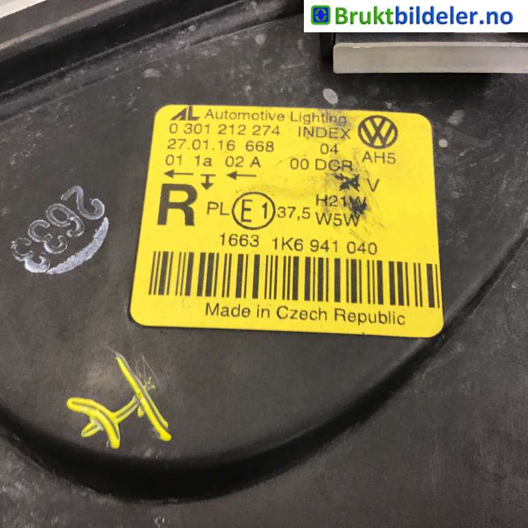 Frontlykt høyre xenon til VW Golf V, Combi 2003-2008  (VOLKSWAGEN|1K6 941 040|0 301 212 274|)