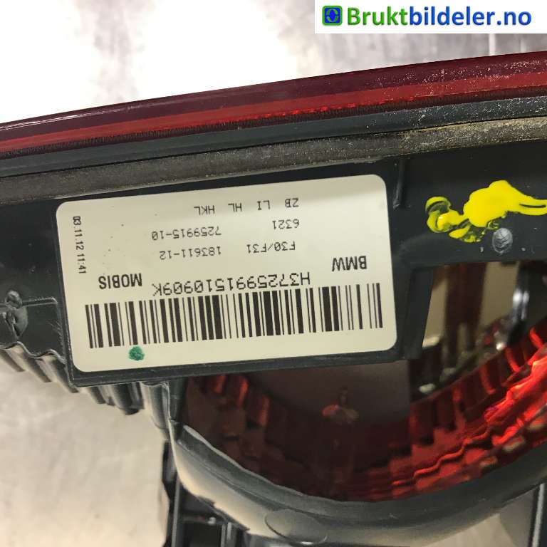 Baklykt venstre indre til BMW 3-Serie 2012-2018 (F30/F31/F34) (F30/F31/F34) (BMW|63 21 7 259 915-10|183511-12|)