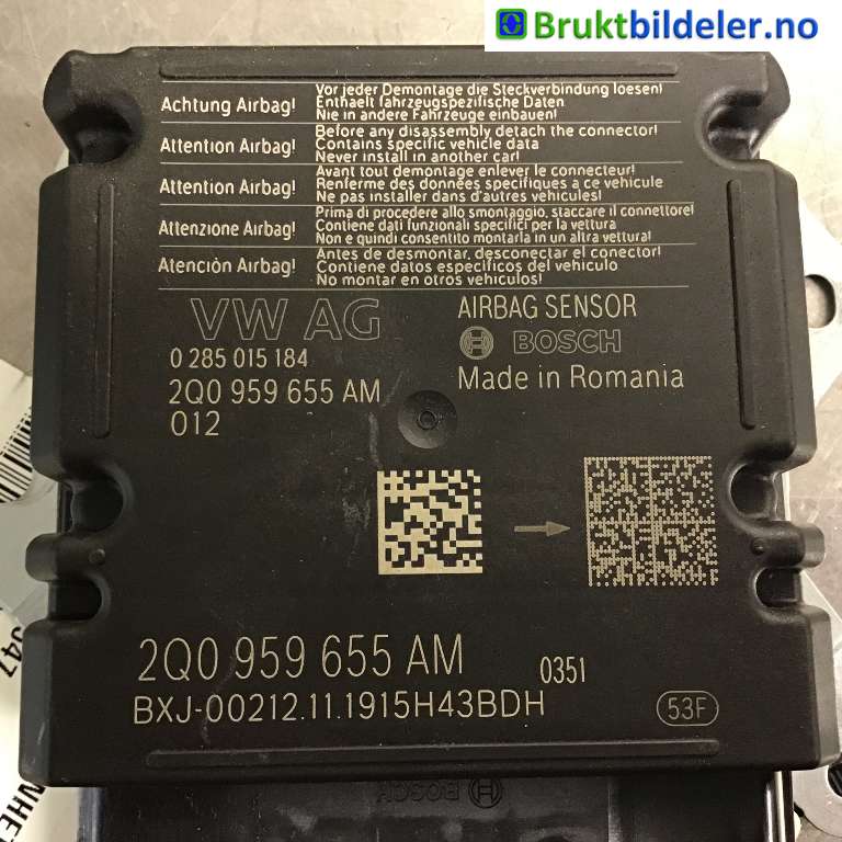 Airbag elektronikk til Audi A1 2018-->> (Type II)  (AUDI|2Q0 959 655 AM|0 285 015 184|)