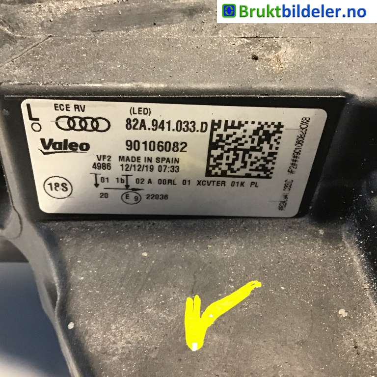 Frontlykt venstre halogen til Audi A1 2018-->> (Type II)  (AUDI|82A 941 773|90106082|82A 941 033 D)