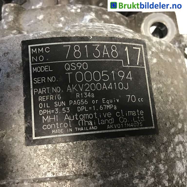 Aircondition kompressor til Mitsubishi Outlander 2015-->> (Type III, Fase 2)  (MITSUBISHI|7813A817|AKV200A410J|)