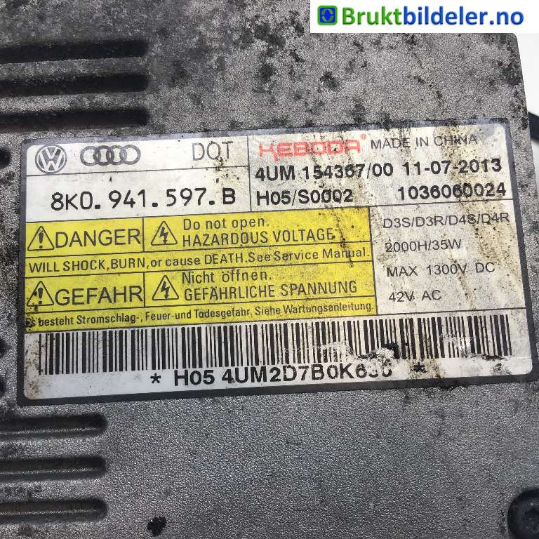 Styreenhet xenon/ballast til Škoda Octavia 2013-2016 (Type III, Fase 1) (SKODA|8K0 941 597|1036060024|4UM 154367/00)