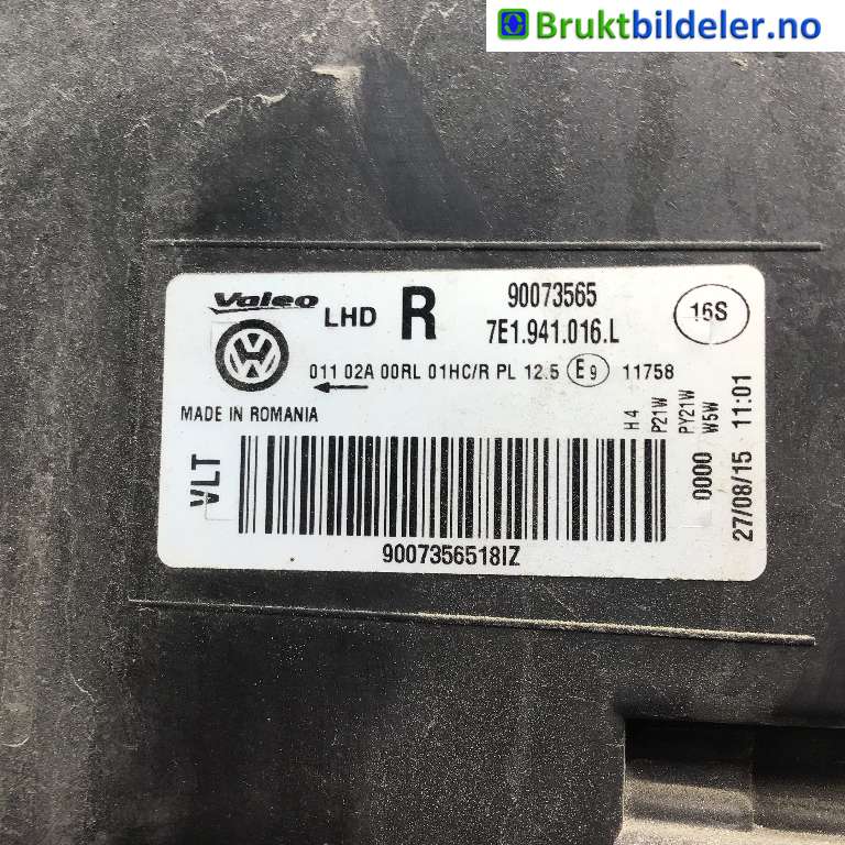 Frontlykt høyre halogen til VW Transporter / Caravelle 2015-2019 (T6) (T6) (VOLKSWAGEN|7E1 941 016 L|90073565|)